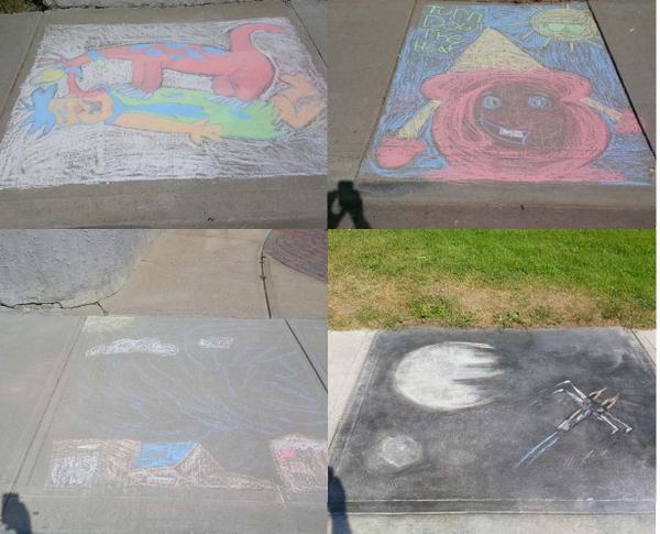 To good to pass up some more Main Street Art, never too young or old to chaulk up a sidewalk.