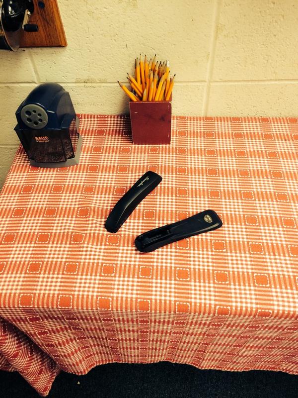 EllenRothstein's tweet photo. Last minute prep before students arrive and this is what happens....#teacherproblems http://t.co/2iFSSz9CW7
