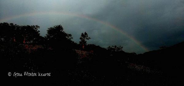 eyesofthespirit's tweet photo. Rain. Sun. Sevenish. #reflectionandrefraction &amp; Shazam! A rainbow on #BigMoccasin #SwVA #SwVAwx http://t.co/sR25qAm6mN