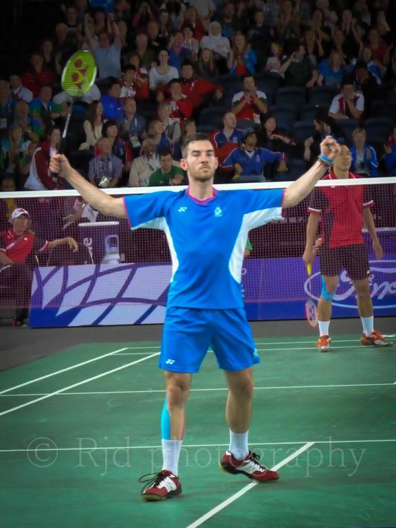 The reaction to <a href="/paul_van_r/">Paul Van Rietvelde</a> &amp; Robert Blair's victory near took the roof off the <a href="/EmiratesArena/">Arena Emirates</a> #Badminton #GamesPics