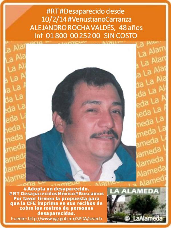 LaAlamedaDF's tweet photo. #TeBuscamos ALEJANDRO ROCHA VALDÉS 48 años 10/2/14 #VCarranza #DF @ColoniaFederal @Carlos_S01 http://t.co/DBe2BBxYB7 #DesaparecidosMéxico