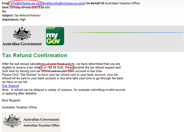 ato_gov_au's tweet photo. SCAM ALERT – Latest scam uses the ATO &amp; myGov logo. Keep your friends &amp; family safe - retweet https://t.co/1JXcazVvqW http://t.co/cSDuS7NZ3N
