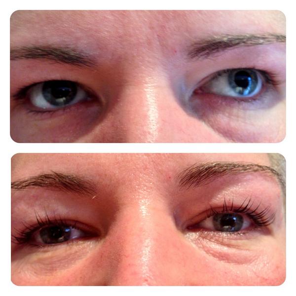 Before and after LVL lashes treatment.