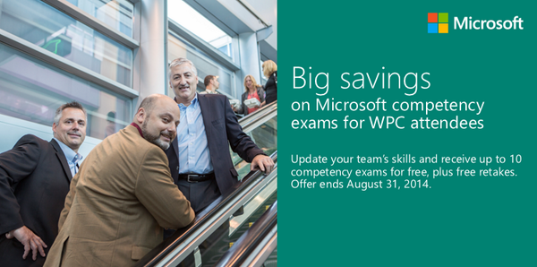 msinspireus's tweet image. #WPC14 attendee exam offer: update your skills, get up to 10 exams free. Offer ends 8/31 spr.ly/6016mMkG