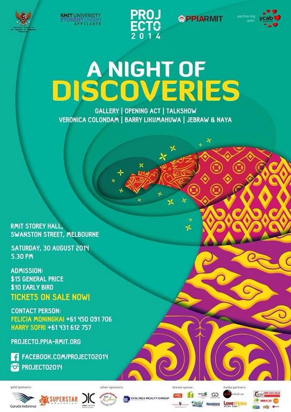 We proudly presents:

A Night of Discoveries
30 August 2014
Early bird price: $10

Grab your ticket quick!