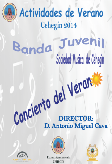 smcehegin's tweet photo. Concierto de Verano de nuestra Banda Juvenil el próximo sábado 02 de Agosto a las 22:00h. - Plaza Alfaro #Cehegin http://t.co/kl6k2n9L0v