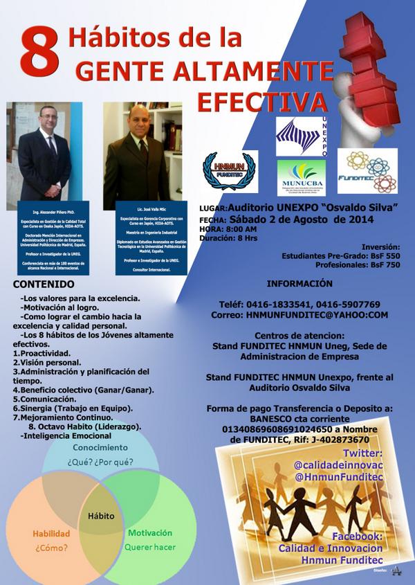 HnmunFunditec's tweet photo. FUNDITEC invita @GranitosBolivar al Seminario 8 Hábitos de la Gente Altamente efectiva, este sábado 02 de Agosto. http://t.co/Y6JJCdHno3