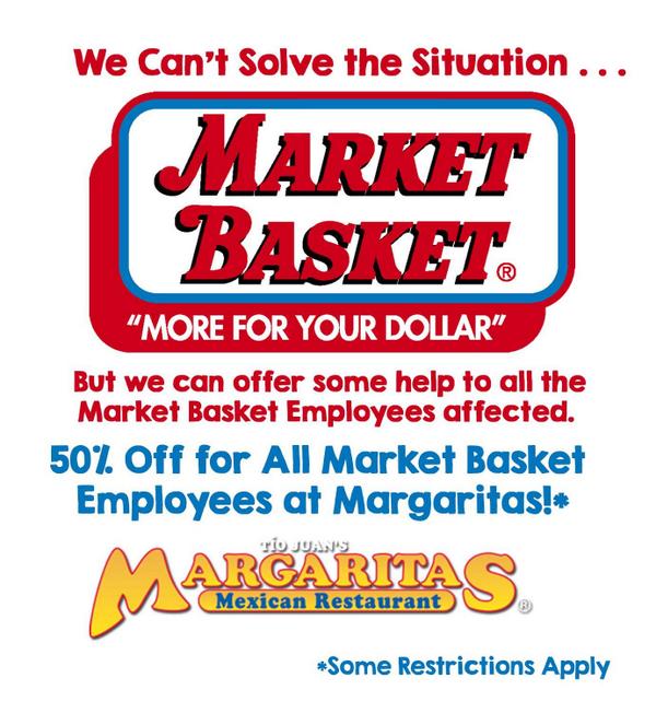 chrisgetman's tweet photo. “@MargsMex: We offer our support to Market Basket employees w/ 50% off food for MB employees! Show badge. http://t.co/Uy1Gz6O3Y7” #SaveMB