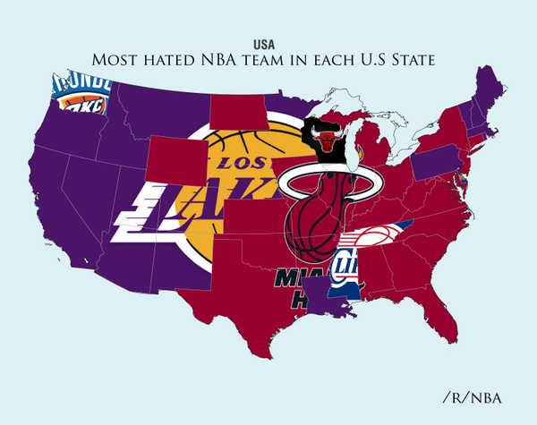 CBSSports's tweet photo. Who are the most hated NBA teams in America? This poll from @kmhokies35 has the answer. (Via NBA Reddit) http://t.co/mCybzi3bFn