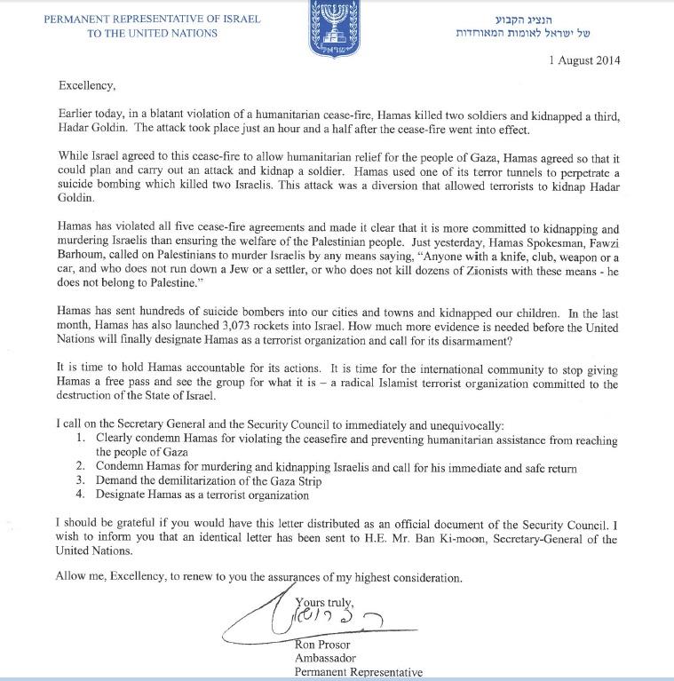 Israel Mission To UN On Twitter Letter By Amb Prosor Was Delivered To israel-mission-to-un-on-twitter-letter-by-amb-prosor-was-delivered-to