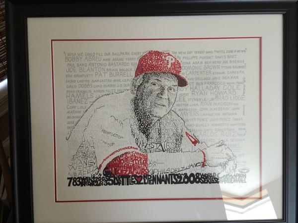CMBaseball41's tweet photo. Thank You Dan @phillywordart for the tremendous print. Made up of the names of every player I managed in Philly http://t.co/MYZWfVxp0A