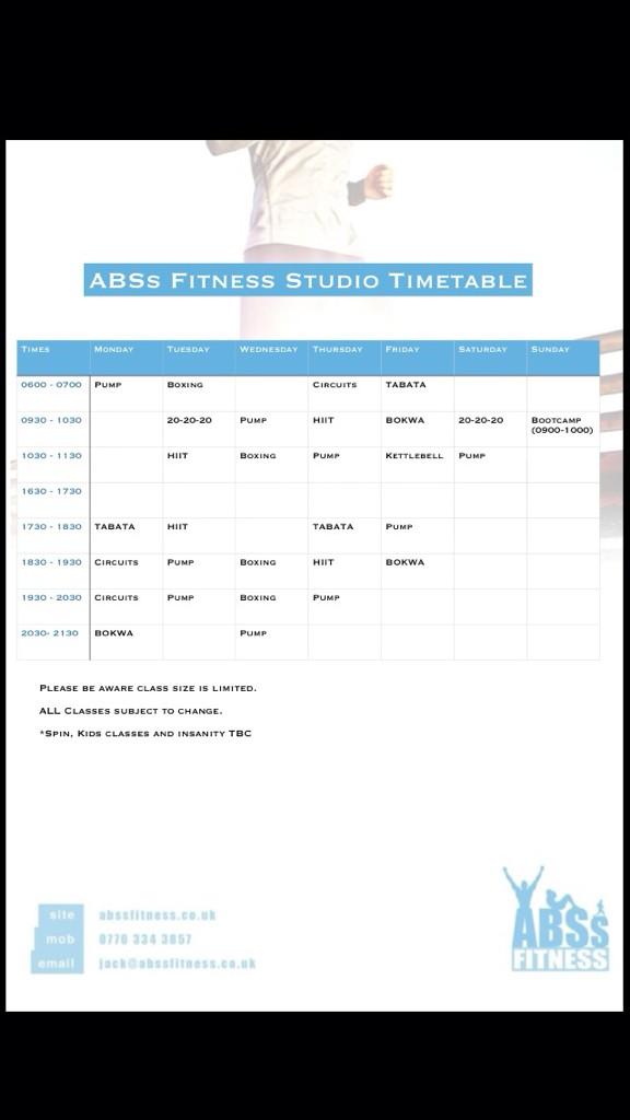 abssfitness's tweet image. Here is an early addition of ABSs Fitness studio's timetable
Please let me know any feedback on times and classes etc