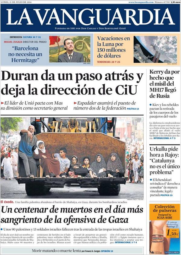 portadas_'s tweet photo. Portada La Vanguardia (@LaVanguardia, 21-07-2014): http://t.co/2A6OXd2AIN