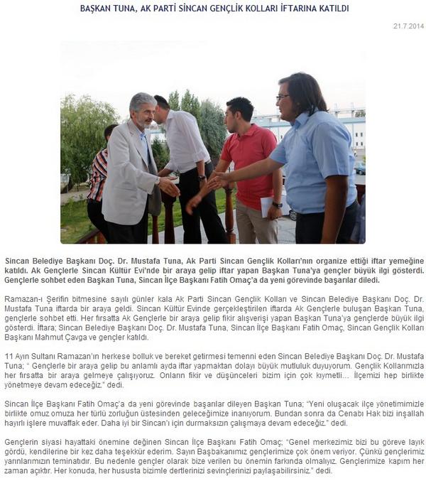BAŞKAN TUNA, AK PARTİ SİNCAN GENÇLİK KOLLARI İFTARINA KATILDI