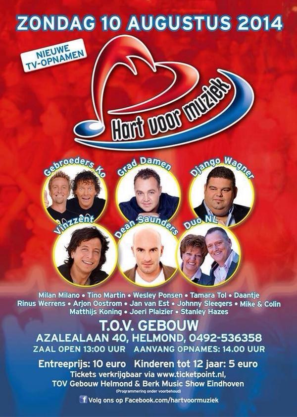 Zondag 10 augustus #hartvoormuziek <a href="/Tovgebouw/">Tov Gebouw Helmond</a> ! Vele artiesten en Tv opnames! Aanvang 14.00 uur Check tovgebouw.nl !!