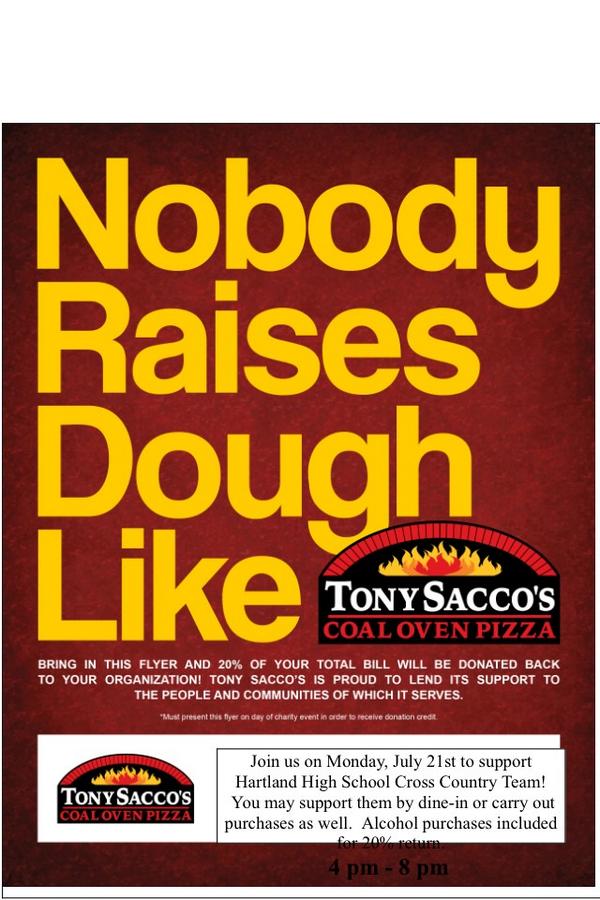 The cross country team is having a fundraiser tonight at Tony Sacco's come join! Please bring the flyer in!