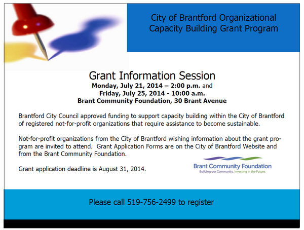 JoanneLewisBCF's tweet photo. City of Brantford Grants for NFP Organizational Capacity Building. Call 519-756-2499 for information. http://t.co/y2Ao4rsSBC