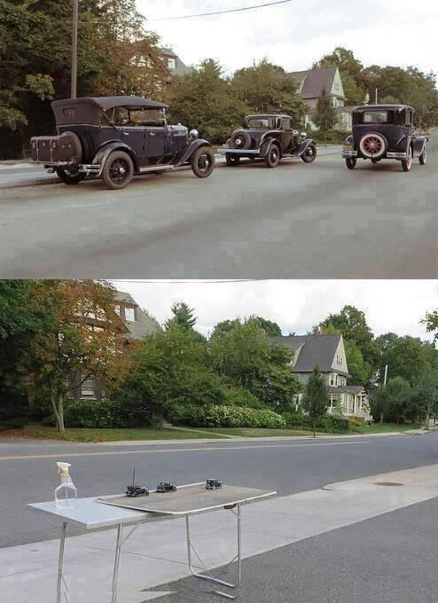 awkwardgoogle's tweet image. It is not Photoshop, nor a photo of the past, is just perspective: