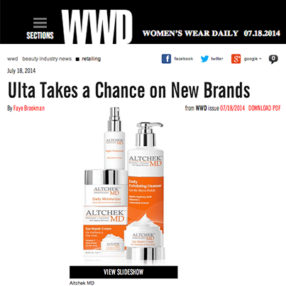 AltchekMD's tweet photo. @womensweardaily talks to Ulta Beauty about the launch of Altchek MD Skincare: #skincare #antiaging #beauty http://t.co/cbWyY1z9X9