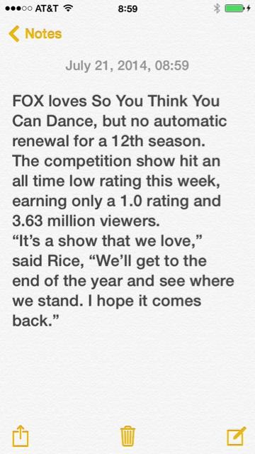 RT @dizzyfeet: This is what FOX says about #SYTCYD @DanceOnFox Please RT.