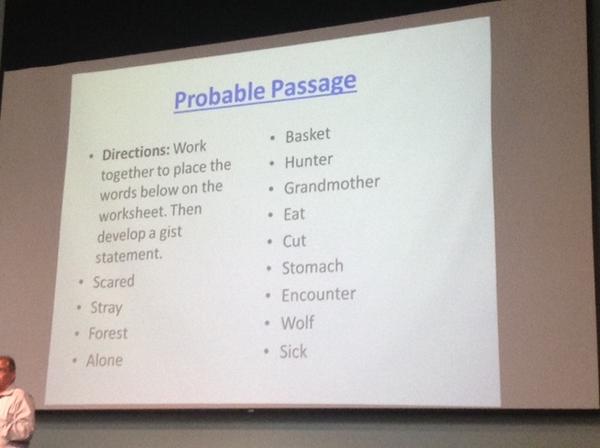 CatherineKU72's tweet photo. #CLTASB14 Probable passage pre-reading /prediction activity - Picture 1 presented by @djahner. Sts classify words 1/2 http://t.co/Lwtu2TkuZS
