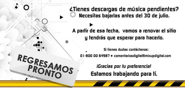 MixupDigital's tweet photo. #AvisoImportante En #MixupDigital estaremos trabajando para darte un mejor servicio. http://t.co/InWoZvYE9V