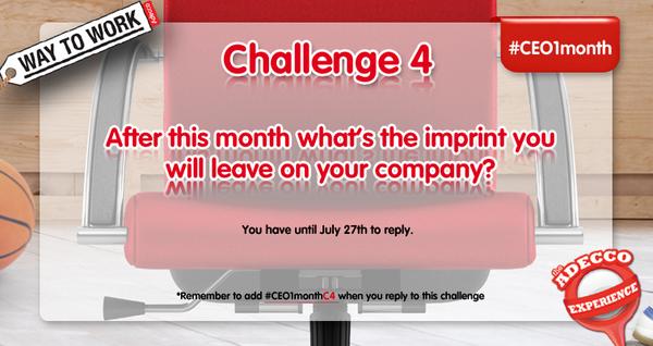 CEOfor1Month's tweet photo. It's the last week for our #AdeccoExperience talents! Check out our final CEO challenge: #CEO1monthC4 http://t.co/gPLOWrBxNS