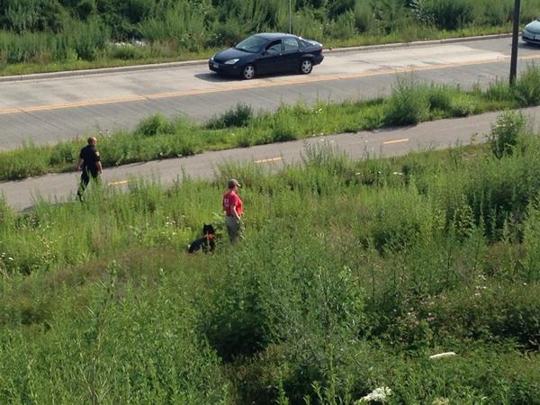 TVTye's tweet photo. Police scouring the green spaces south and west of Progressive Field for Cory Barron. #findcory @wkyc http://t.co/gCyswvtv2Q