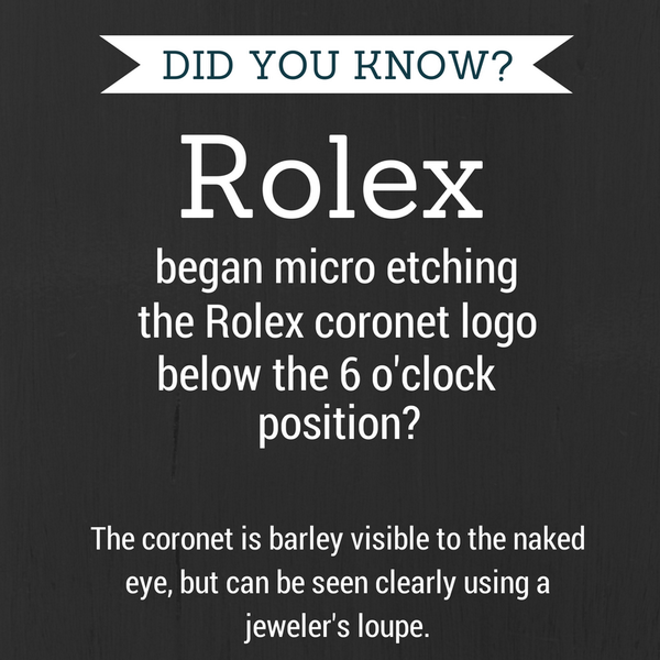 LuxRings's tweet photo. #Rolex fact: A micro etched coronet below the 6 o'clock position is barely visible, but clear under a jeweler's loupe http://t.co/nV5riEjdwO