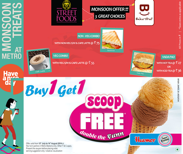 MumbaiMetro01's tweet photo. For all our commuters, here are some great monsoon offers that you can avail at our station kiosks! #MonsoonOffers http://t.co/FCejSCMb6Z