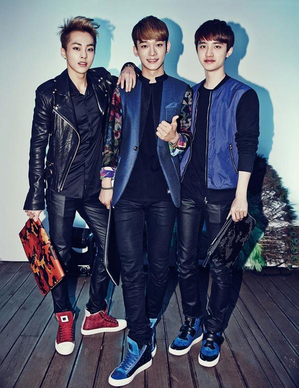 EXOind's tweet image. Harper's Bazaar Korea Facebook: EXO (exc Kai,Baek,Luhan) during MCM Flagship store in Myeongdong last 26 June (2P)