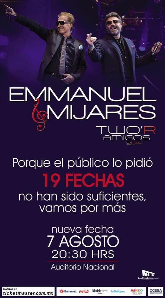 AuditorioMx's tweet photo. Hay canciones que, con el tiempo, figuran historias inquebrantables. Revívelas con @EmmanuelOficial y @MijaresOficial http://t.co/BRowvNWkBD