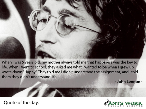 antsworkpvtltd's tweet photo. Good evening everyone! Tweet this quote of the day from #JohnLennon http://t.co/LwPg6bNQvW
