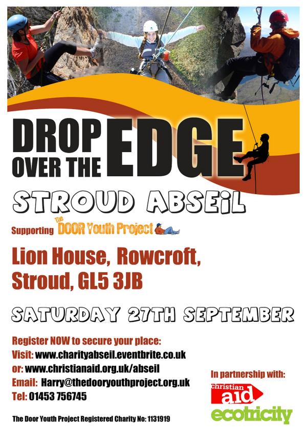 thedoorstroud's tweet photo. Charity Abseil in partnership with @christian_aid @ecotricity 27th September!  Sign up here:  http://t.co/m7xAGvqh1D http://t.co/eyPp8gh6nF