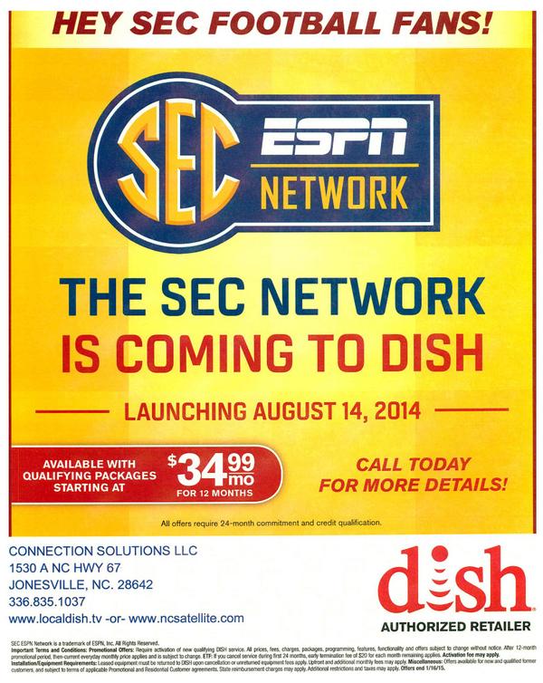 ConnectionSolut's tweet image. SEC Network Launches on DISH Aug 14. Go to ncsatellite.com for details and to sign up!