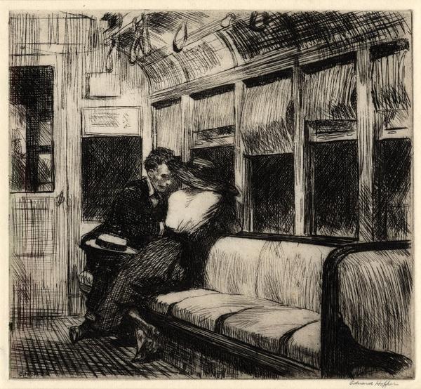 britishmuseum's tweet image. US artist Edward Hopper was born #onthisday in 1882. Here’s his etching of a couple on a train ow.ly/zokuh