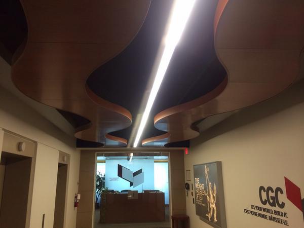 WendyHutter's tweet photo. Wow - Check out the  Dark Cherry Wood Tone Libretto ceiling system @ CGC Head Office - looks fantastic!!! #USGBuildit http://t.co/0f0KEk4kjH