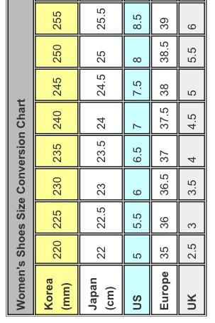 Korean Shoe Size Chart