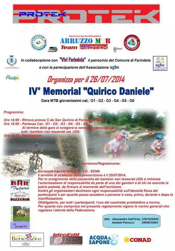 Appuntamento a Farindola. Memorial Quirico Daniele e poi passeggiata in bici aperta a tutti i bambini e ragazzi.