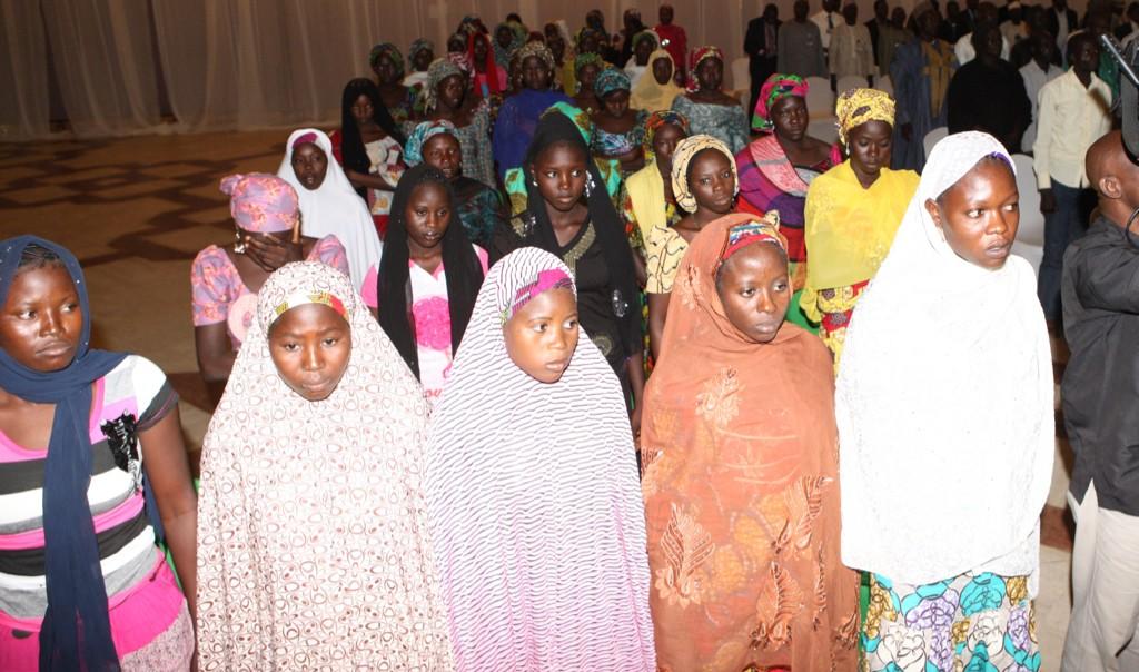 Escaped Chibok girls at the meeting with President Jonathan at the State House today.