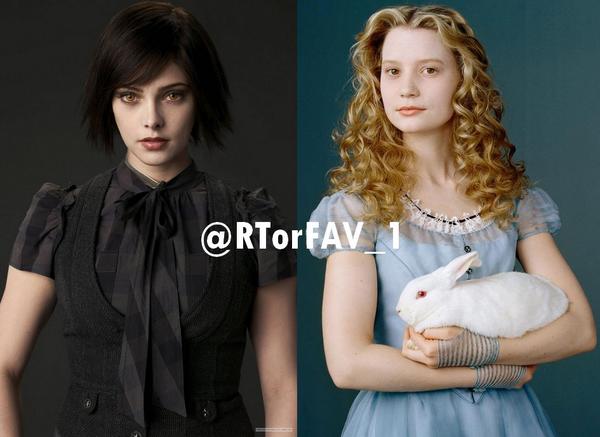 REQUESTED
RT for Alice (Twilight) 
FAV for Alice (Alice in Wonderland)