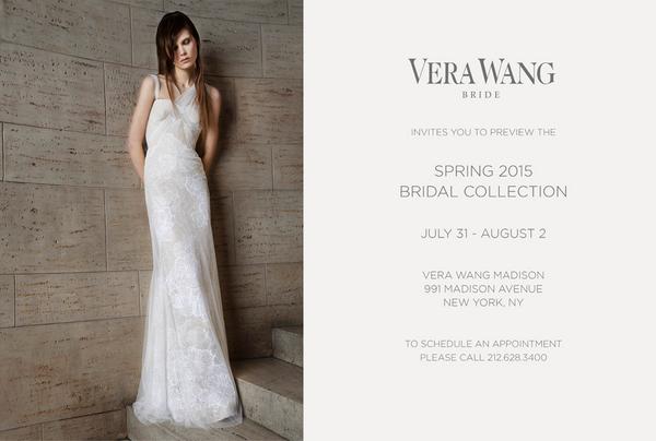 VeraWang's tweet photo. Next week NYC brides will be able to preview Vera’s #Spring2015Bridal Collection. Call 212.628.3400 for an appt. http://t.co/Tqkk6DGREo