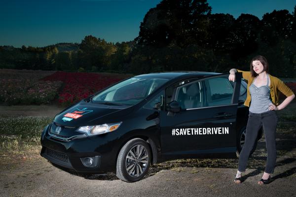 Honda's tweet image. We let @DriveInAmerica take a 2015 Fit to help drive-in theaters get noticed. honda.us/1A3wIm7 #SaveTheDriveIn