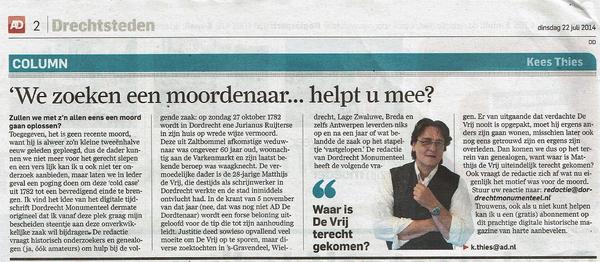 Redactie Dordrecht Monumenteel zoekt hulp van historici en genealogen bij het oplossen van een Cold Case  in 1782.