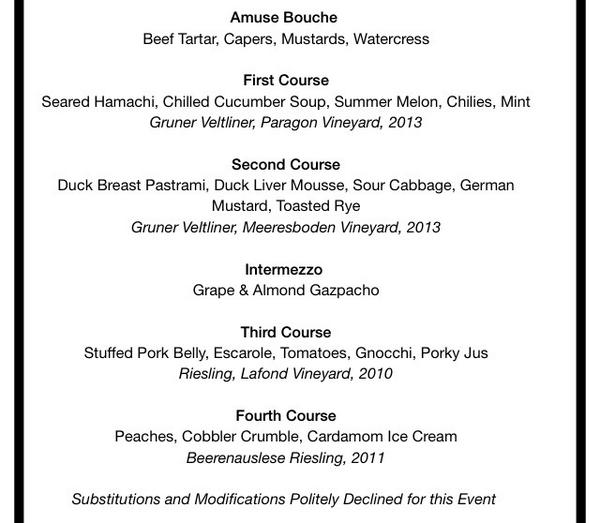 Are you on our mailing list? Here is the menu for our wine dinner with Graham Tatomer of Tatomer wines just in case