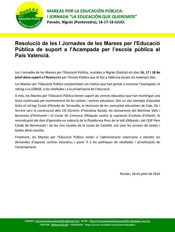 VenaMareaVerde's tweet photo. Comunicado de apoyo a @AcampadaEscolaP (@MareasXLaEP ) http://t.co/TwqAHM27sP #MareaVerde http://t.co/th2yeoNfRG