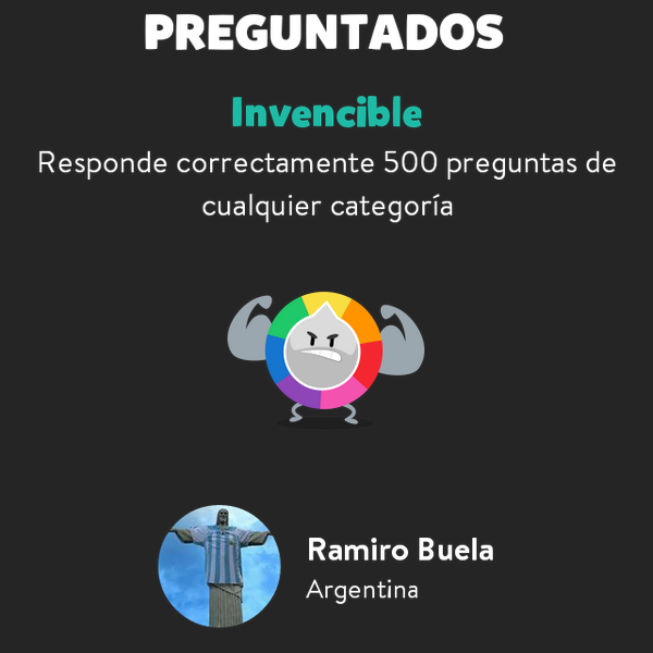 RamiroBuela's tweet photo. He conseguido el logro Invencible en Preguntados http://t.co/HsLPWxKnP8