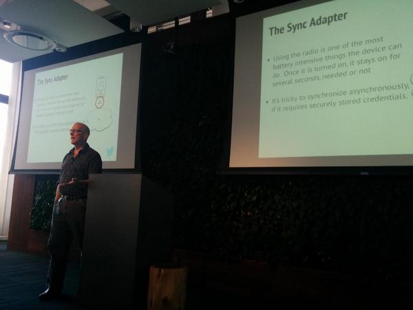 sasa's tweet photo. Great to see @callmeike demystifying #Android Sync Adapters at @twoffice #SFAndroid http://t.co/6aXjlNxi0A