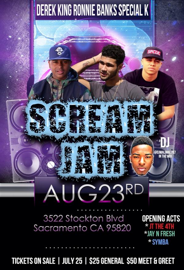 ScreamJam's tweet photo. Sacramento YOU READY! For @derekkingonline @IamRonnieBanks @kburton_25 to SHUT DOWN YOUR CITY Tickets on sale July.25 http://t.co/bANwh6SN9v