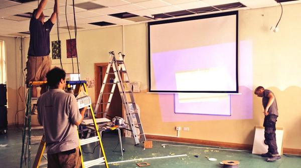OneNetIT's tweet image. The team working hard on A\V install. 1st project of the #SummerHolidays #ICT #onenetit #schools